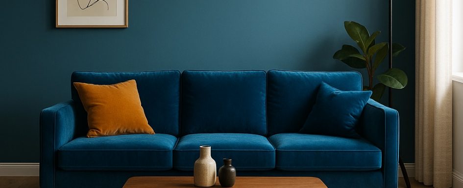 salon velours bleu design