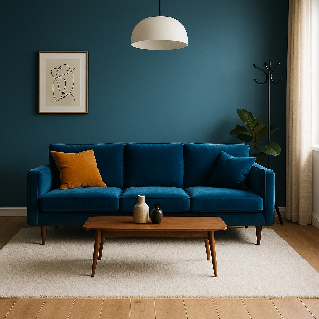 salon velours bleu design