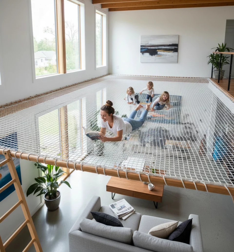 filet habitation mezzanine vide sur sejour espace detente suspendu 01