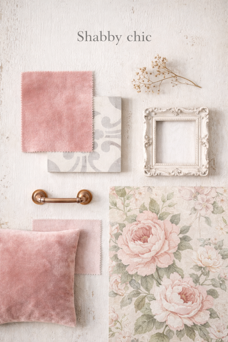 flat lay couleurs matieres shabby chic rose poudre cuivre