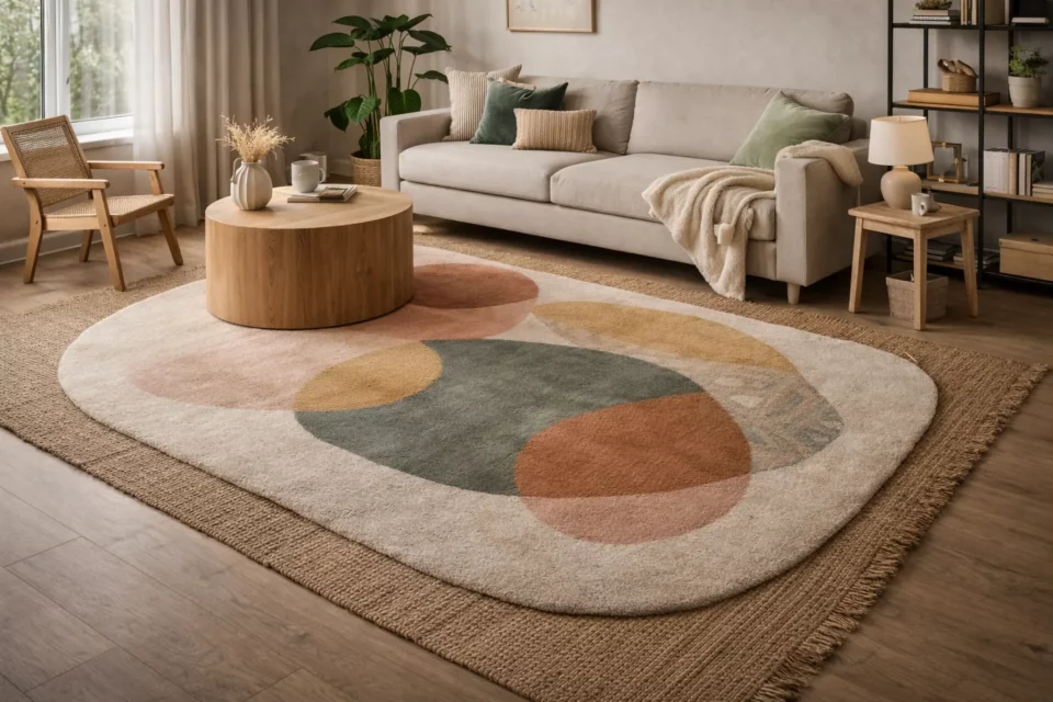 salon scandinave tapis rond graphique table basse (1)
