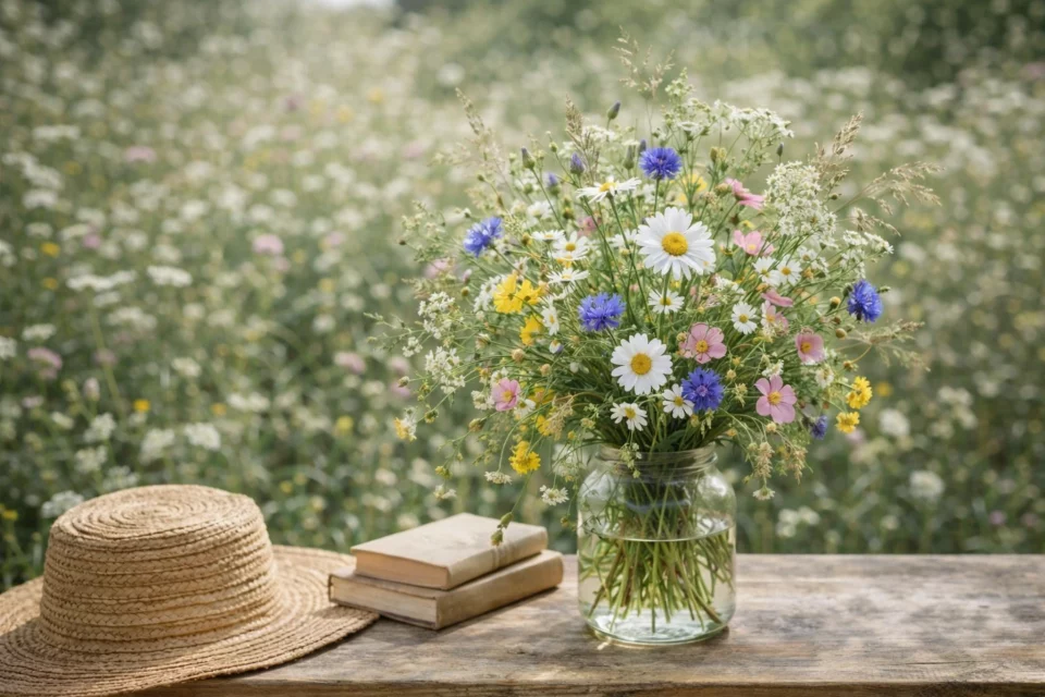 bouquet fleurs des champs vase bocal