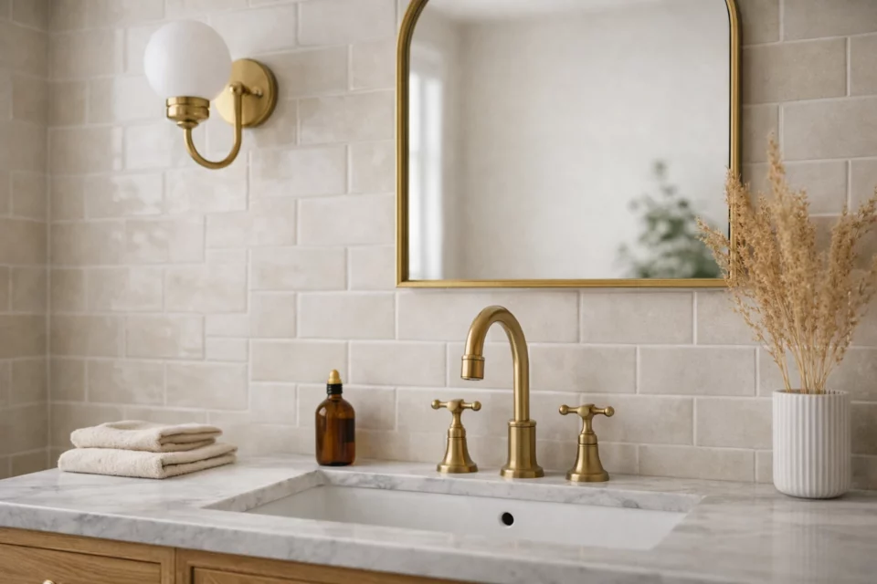 salle de bain robinetterie laiton vasque marbre