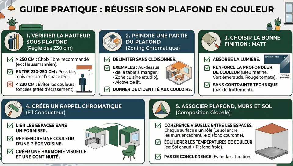 Plafond couleur aménagement intérieur règles, finitions et compositions