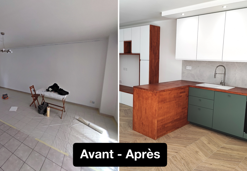 Déplacer la cuisine pour gagner une pièce en plus, transformation T5 en T6 avec création d'entrée, avant après rénovation architecte intérieur