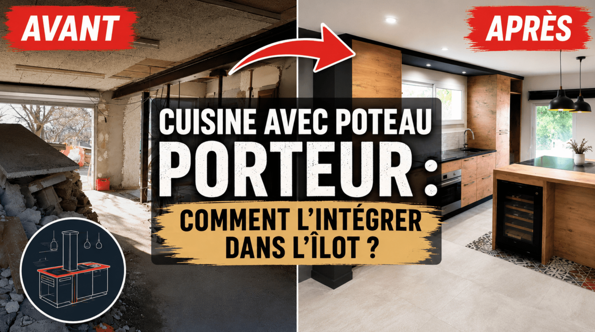 Cuisine ouverte avec poteau porteur ?