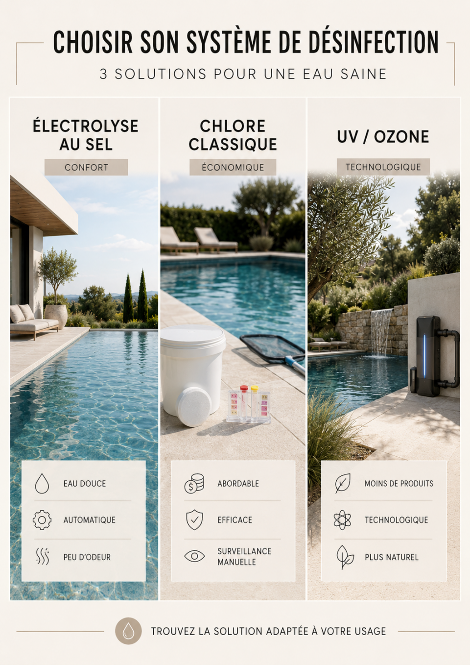 Local technique piscine avec filtre, pompe et équipements de traitement de l'eau