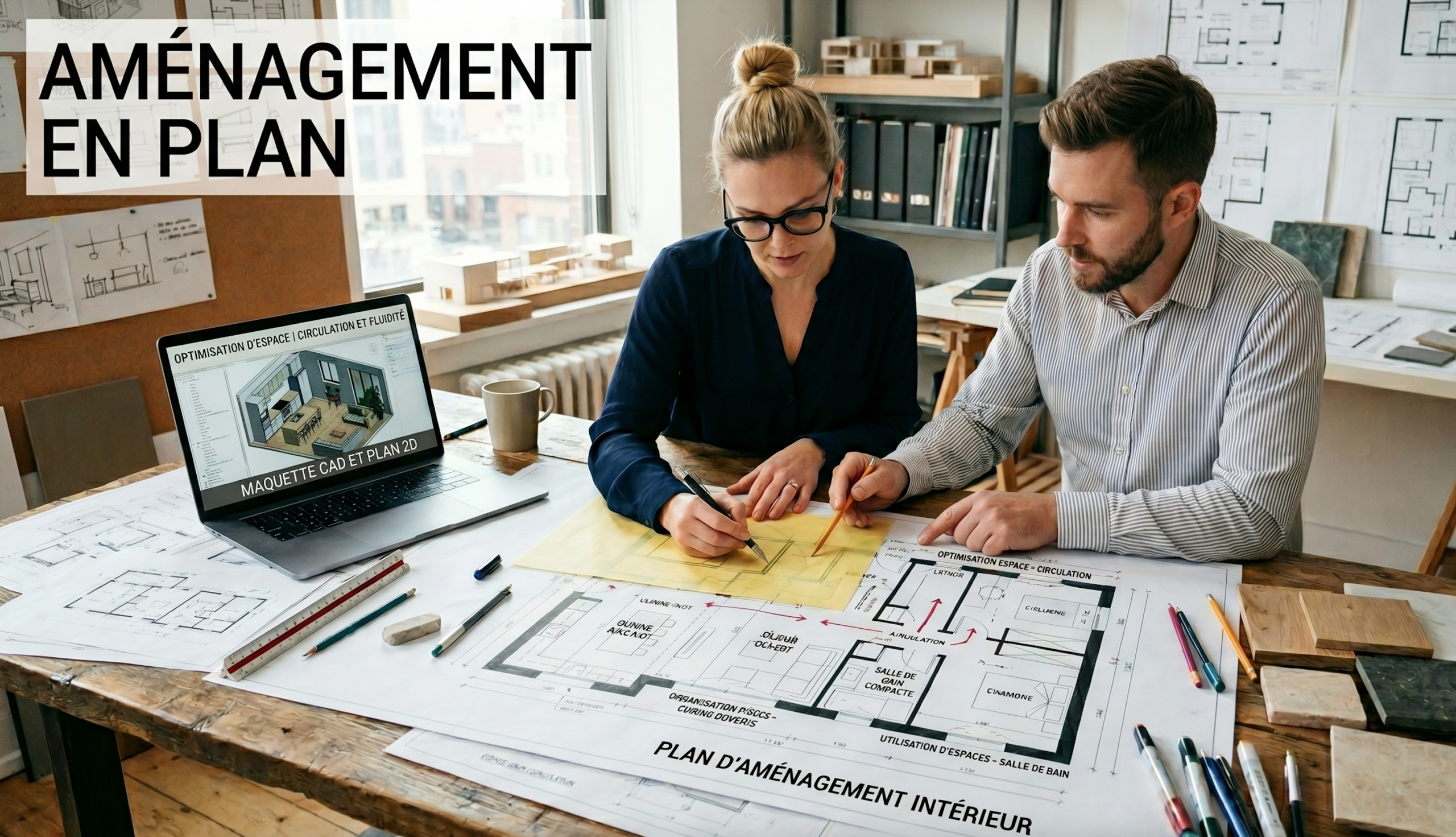 Aménagement en plan : conception d'espaces intérieurs par architecte d'intérieur - Pétale de Carreaux