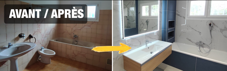 Avant après rénovation : transformation appartement et salle de bain par architecte d'intérieur - Pétale de Carreaux