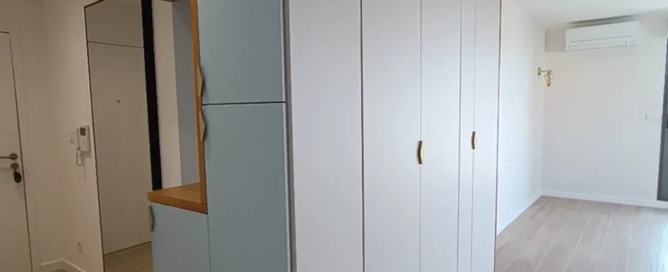 after custom entryway unit bench mirror