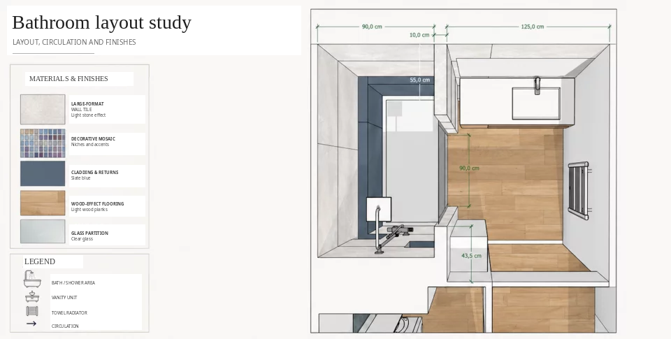 bathroom layout study plan materials finishes en