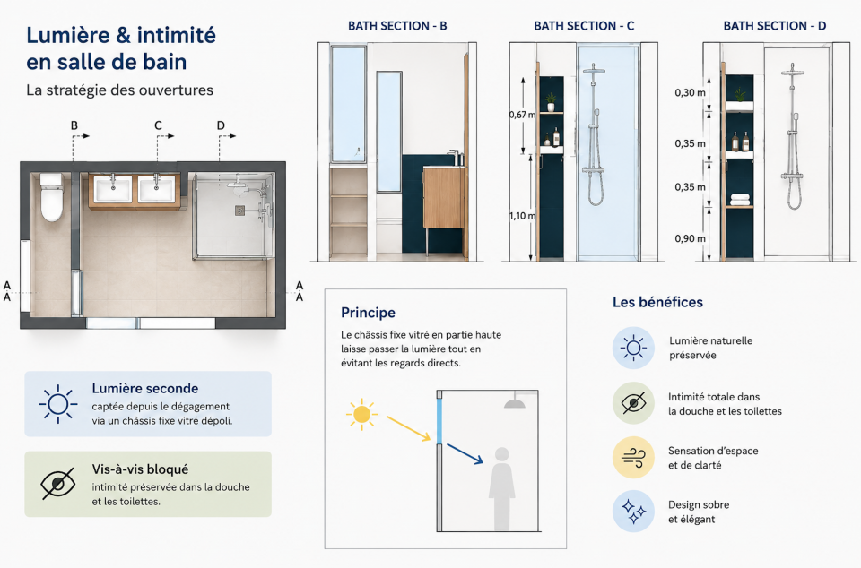 Analyse des axes de vision et gestion de l'intimité lors de la conception d'une salle de bain