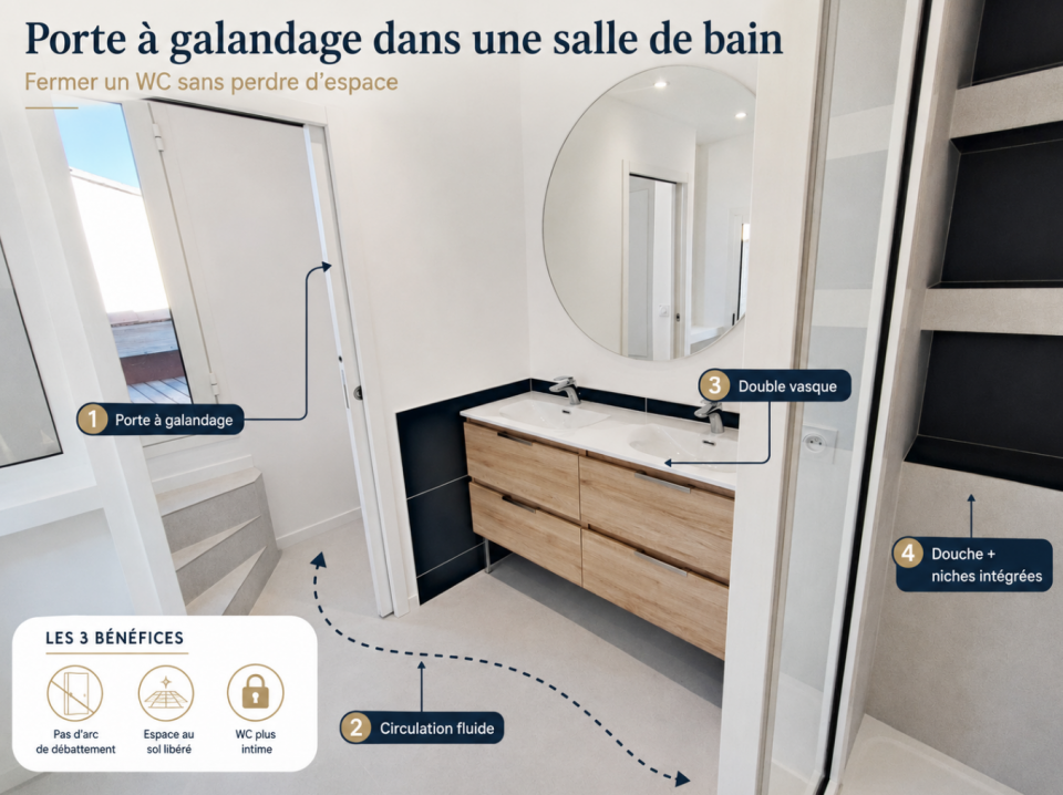 porte galandage dans salle de bain