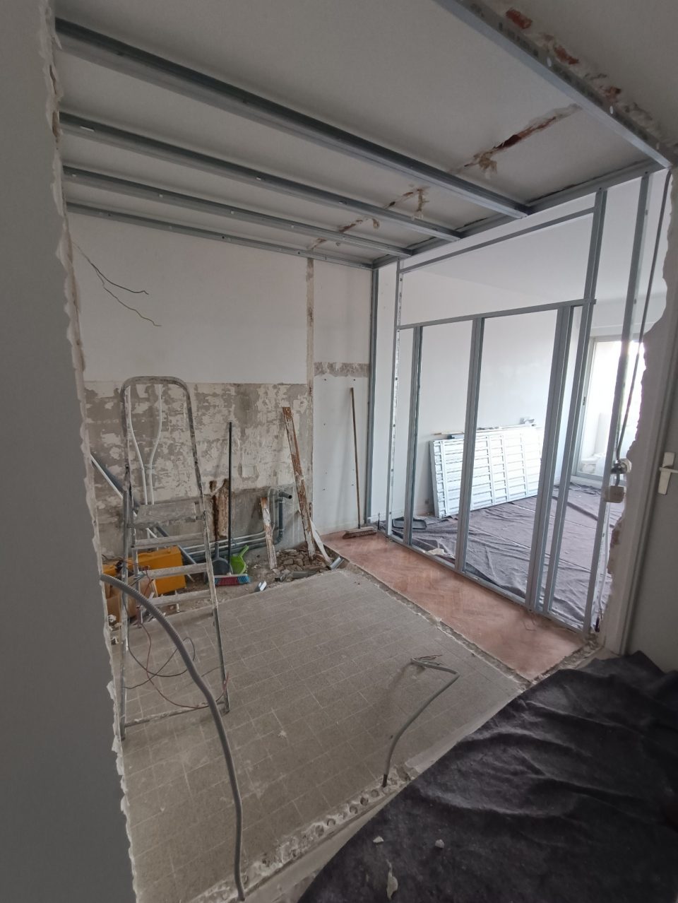 travaux salle de bain depose cloisons et faux plafond