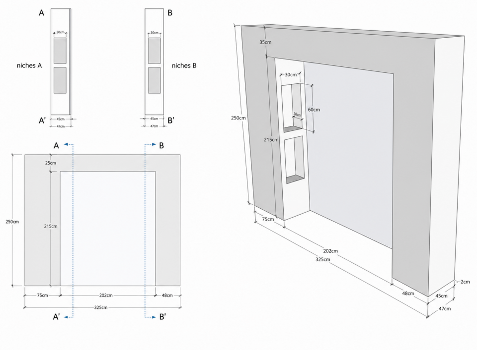 Plan d'ensemble de la suite parentale de 19,75 m² : chambre existante, salle d'eau 2,75 m² et loggia de 8 m² à réintégrer