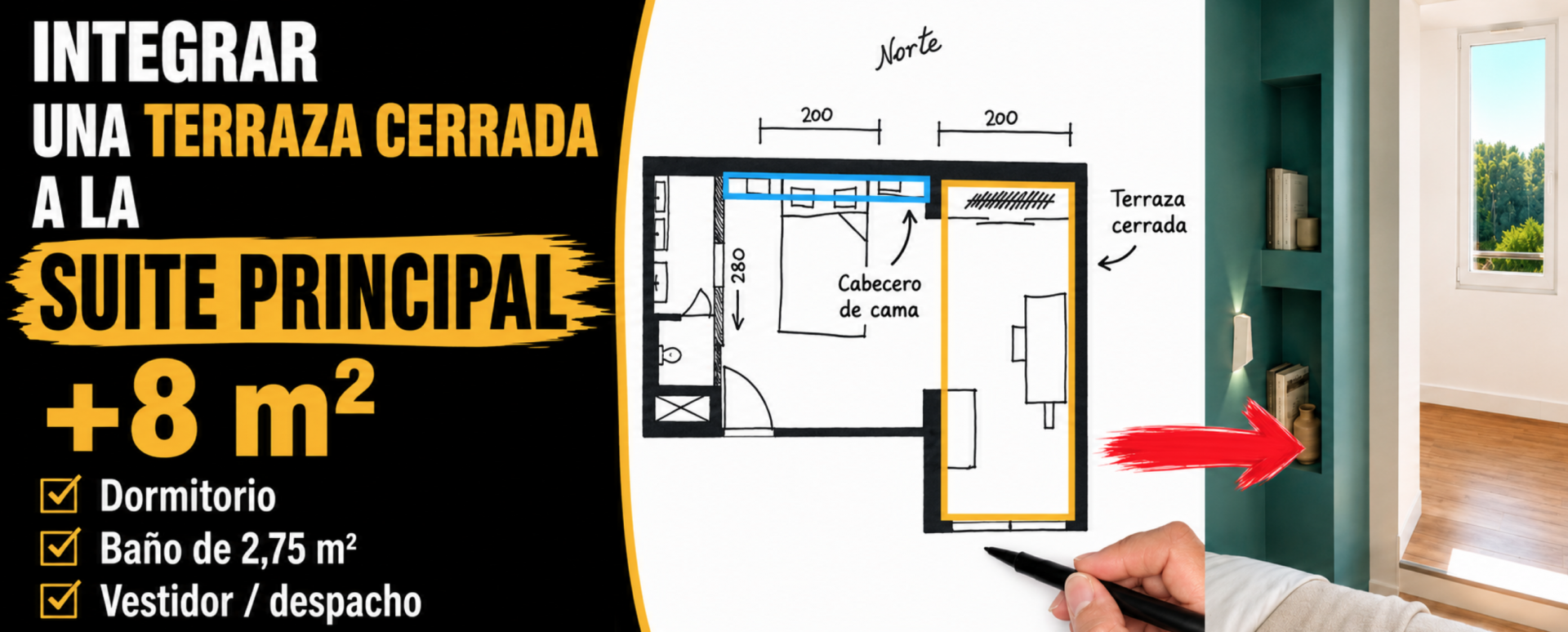 Cerrar loggia para suite principal plano y vestidor