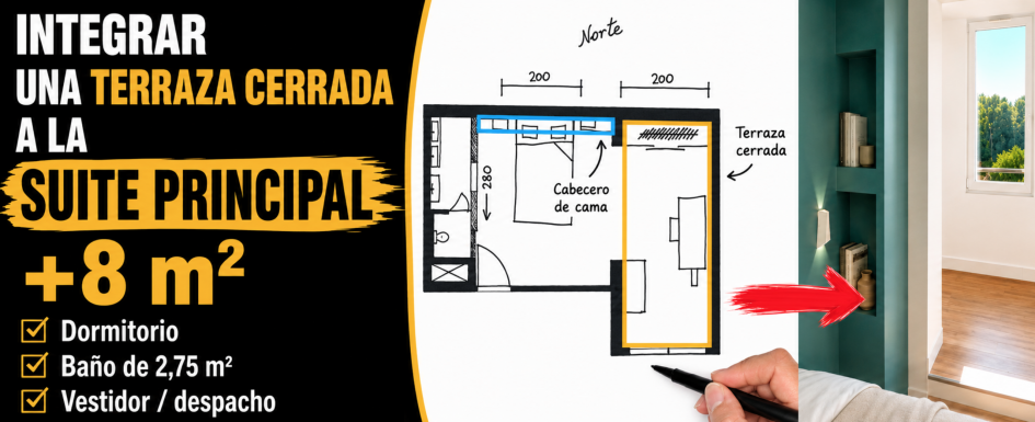 Cerrar loggia para suite principal plano y vestidor