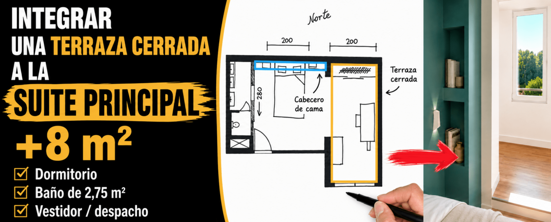 Cerrar loggia para suite principal plano y vestidor