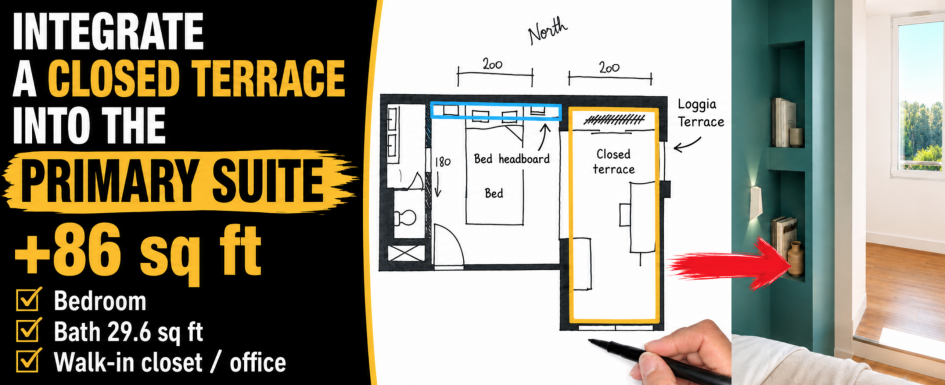 closing loggia expand master suite floor plan