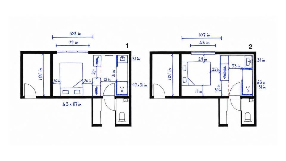 Dimensioned floor plan of the 150 sq ft garage showing the new opening in the load-bearing wall and future window locations