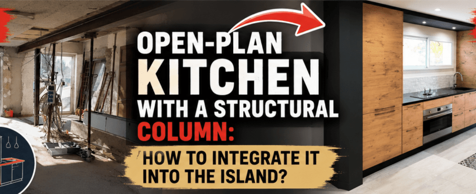 Open plan kitchen with a structural column