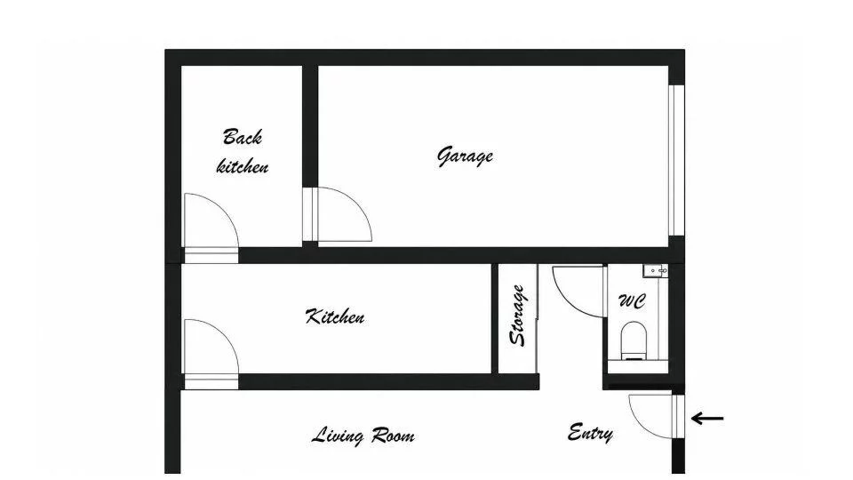 Existing floor plan of the 150 sq ft garage before its conversion into a primary suite