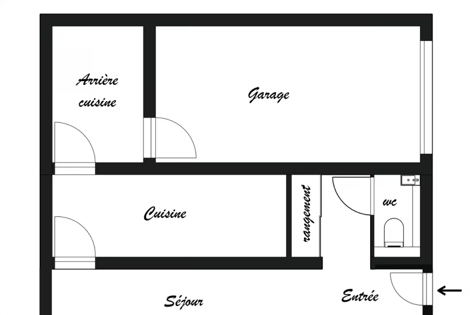 Plan de l'état existant du garage de 14 m² avant sa transformation en suite parentale