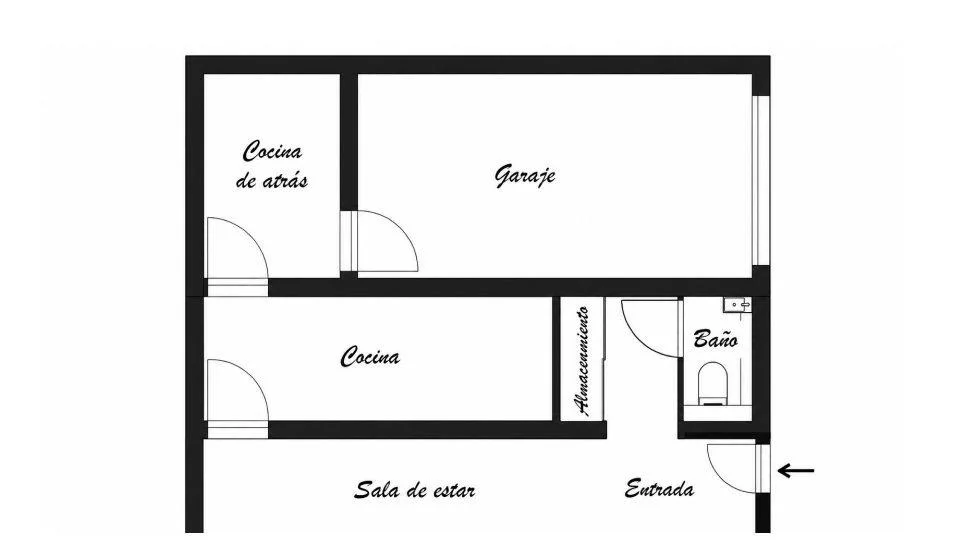 Plano del estado actual del garaje de 14 m² antes de su transformación en suite principal