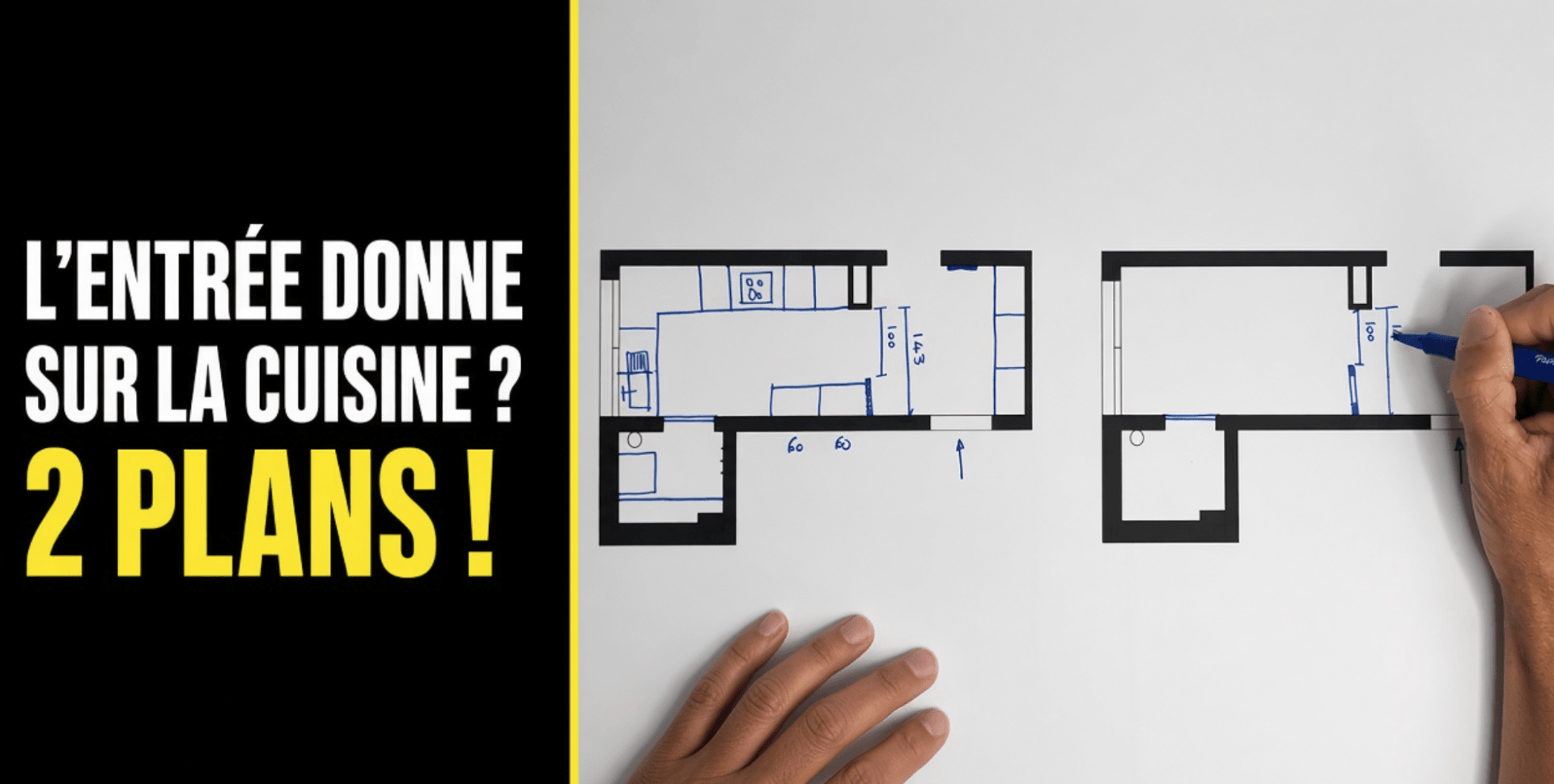 Comment aménager une entrée qui donne directement sur la cuisine dans cette appartement de 90 m² ? 2 solutions