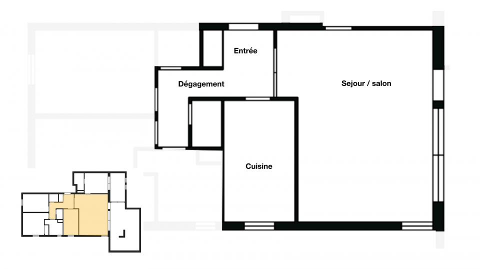 Plan état des lieux d’un appartement T4 de 93 m² avec cuisine séparée, entrée et séjour