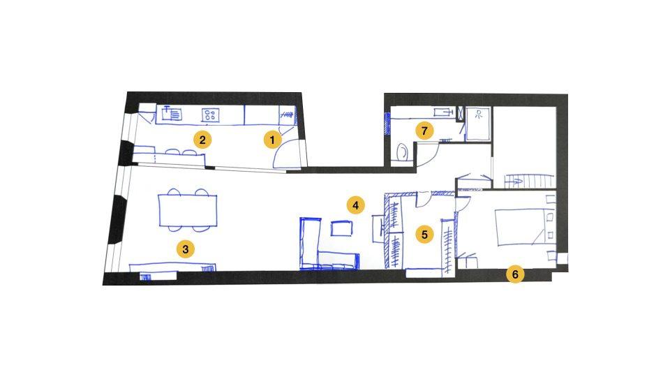 Projet d’aménagement d’un T2 de 59 m² avec nouvelle entrée, chambre avec fenêtre et dressing