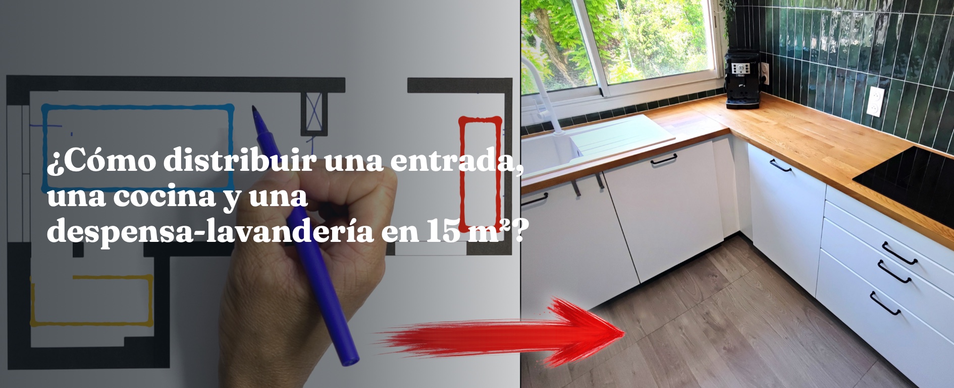 ¿Cómo distribuir una entrada, una cocina y una despensa lavandería en 15 m²?